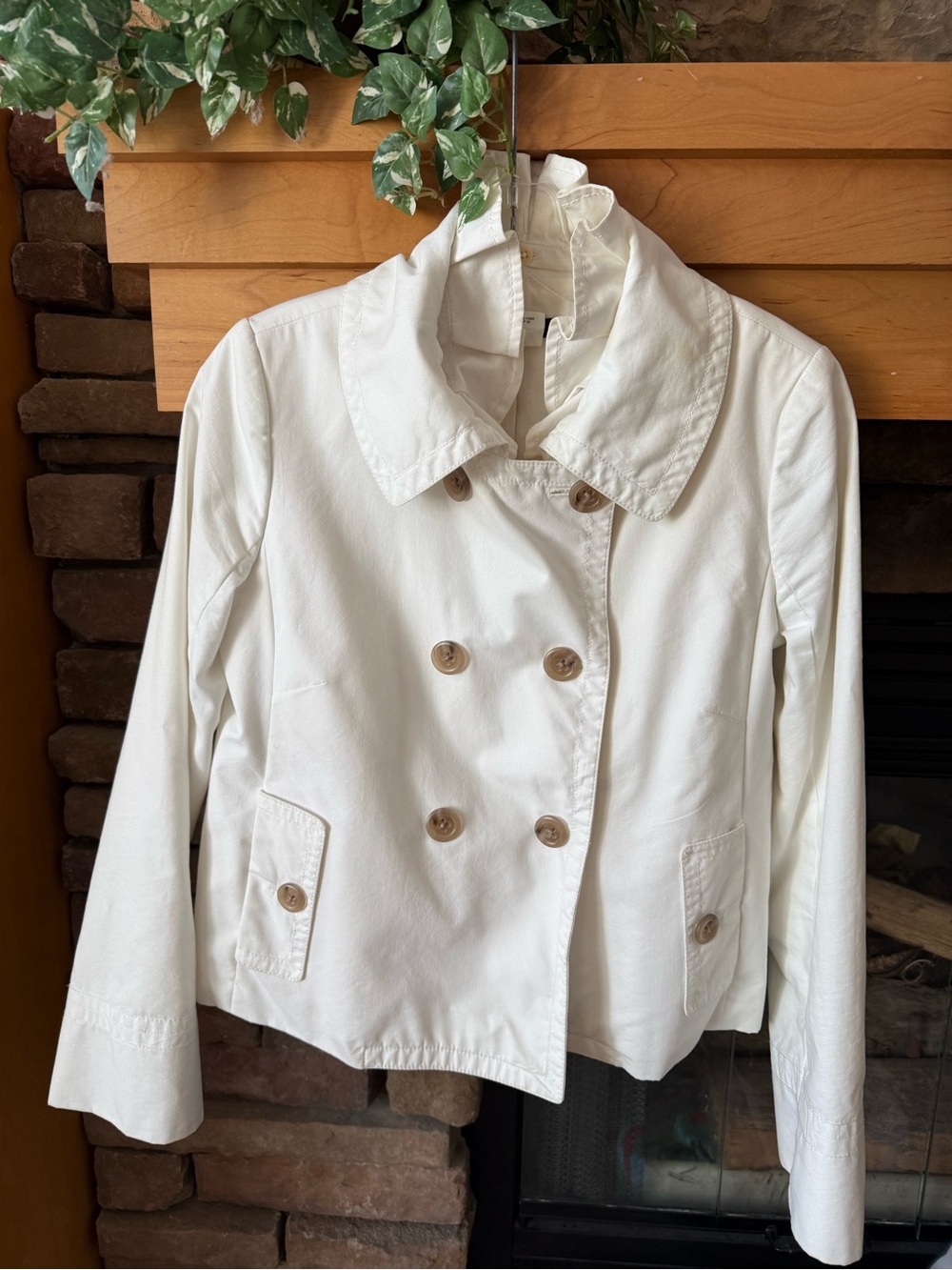 J Crew Women’s Double-Breasted White Cotton Jacket Trench Coat Pockets Size 2